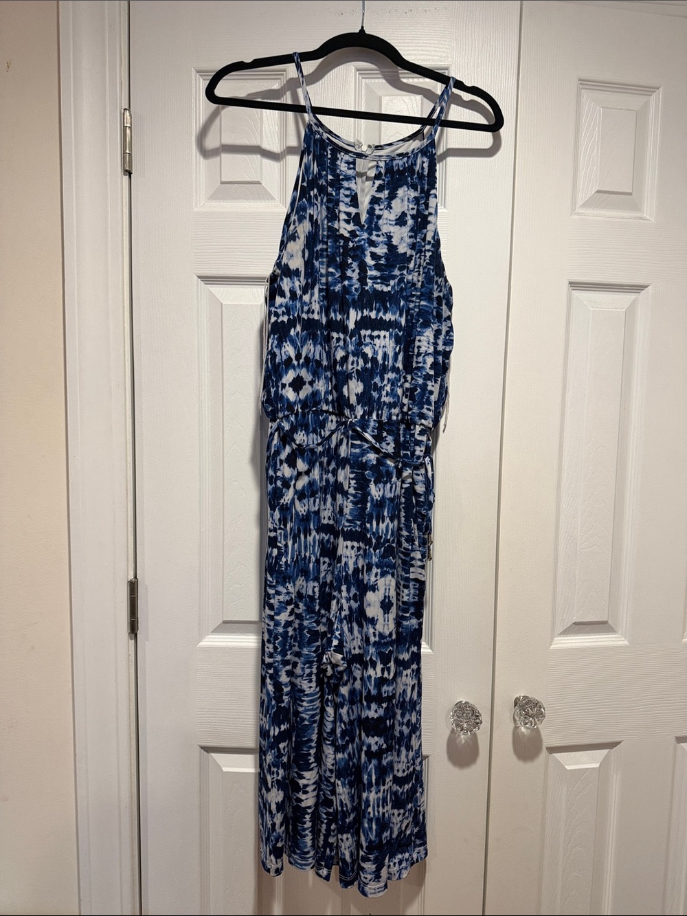 London Times Blue and White Tie-Dye Jumpsuit